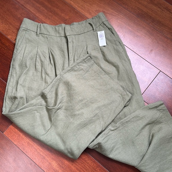 NWT Old Navy Women’s Linen Blend Cropped Wide Leg Pants Olive Size MP - Picture 1 of 7